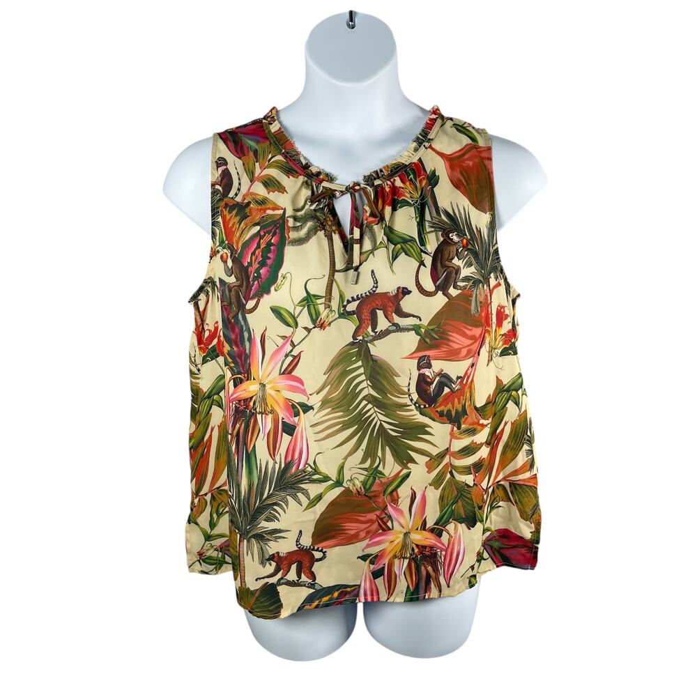 Liz Claiborne Top Womens Large Jungle Print Monkey Tropical Sleeveless Blouse